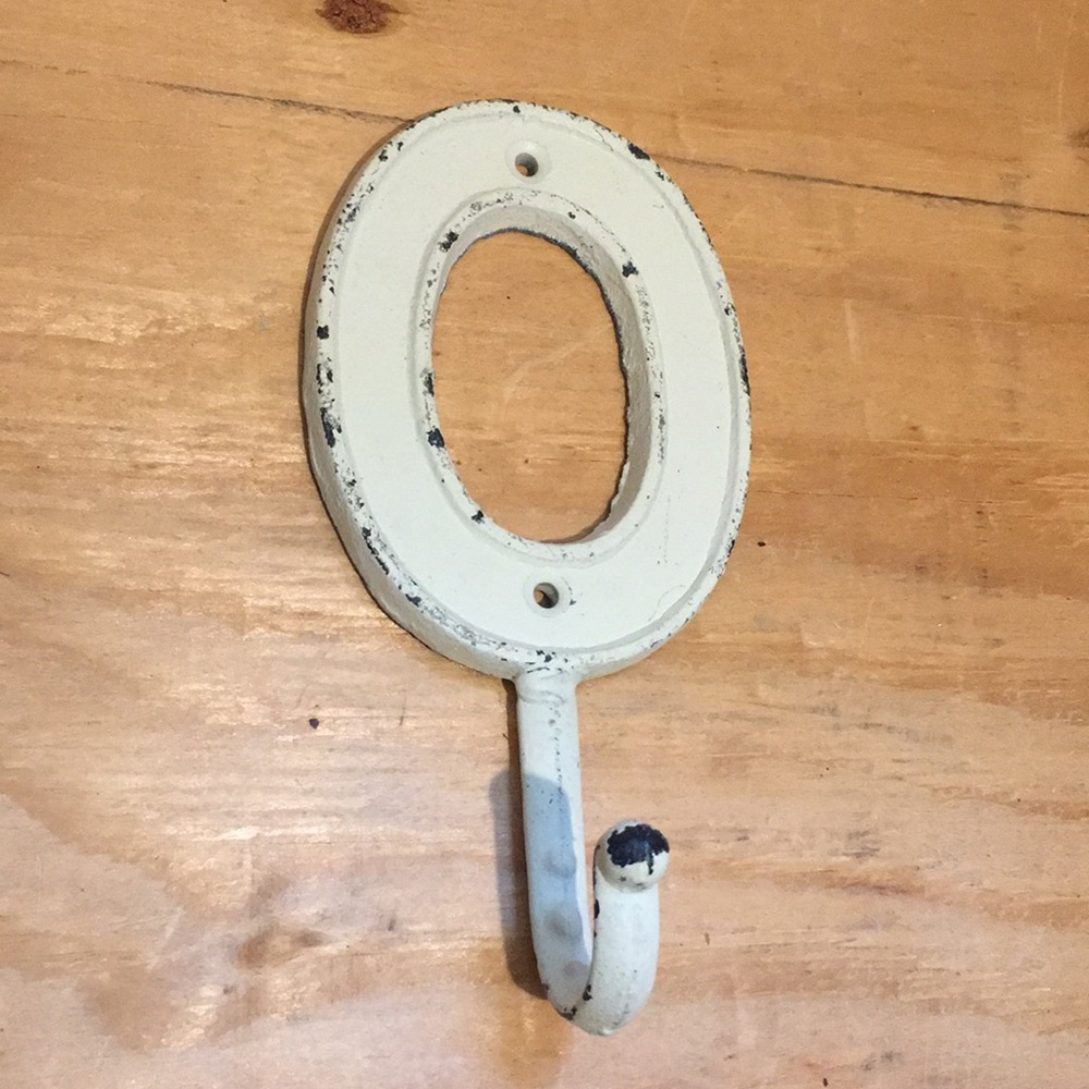 Heavy Distressed Cream Cast Iron Letter Hook O
